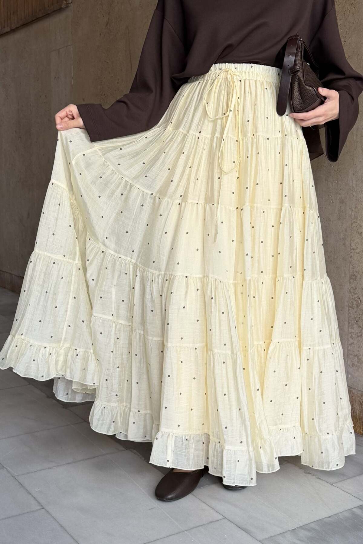 Faya Boutique Butteryellow Polka Puantiye Desenli Şifon Etek görsel 3