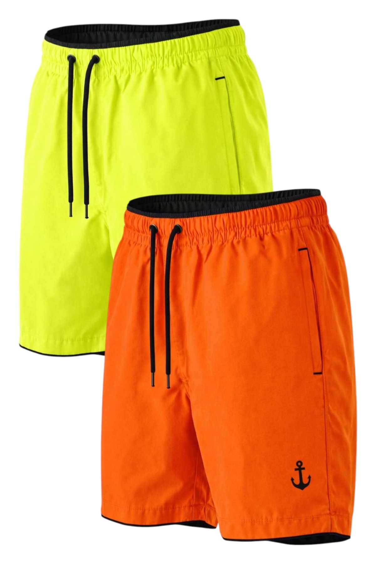 2-piece Pocket Zipper Lined Colorful Sea Shorts