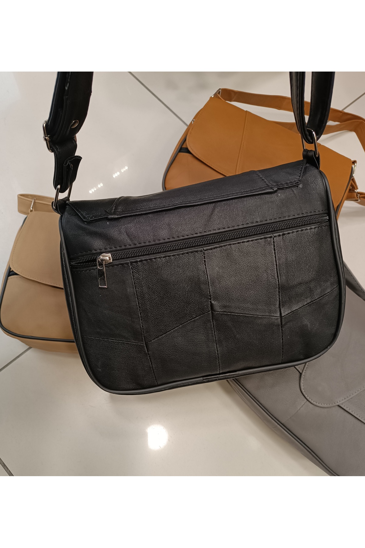 Sellona Bags Hakiki Deri Kadın Omuz ve Postacı Çanta/ Kadın Siyah Deri Çanta görsel 3