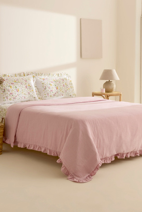 Karaca Home Dorian %100 Pamuk Fırfırlı Muslin Çift Kişilik Nevresim Takımı Pudra