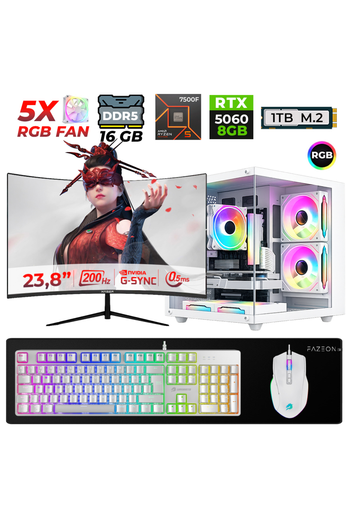 Xaser Live X20 Ryzen 5 7500F 16GB DDR5 Ram 1TB M.2 Nvme SSD 8GB
