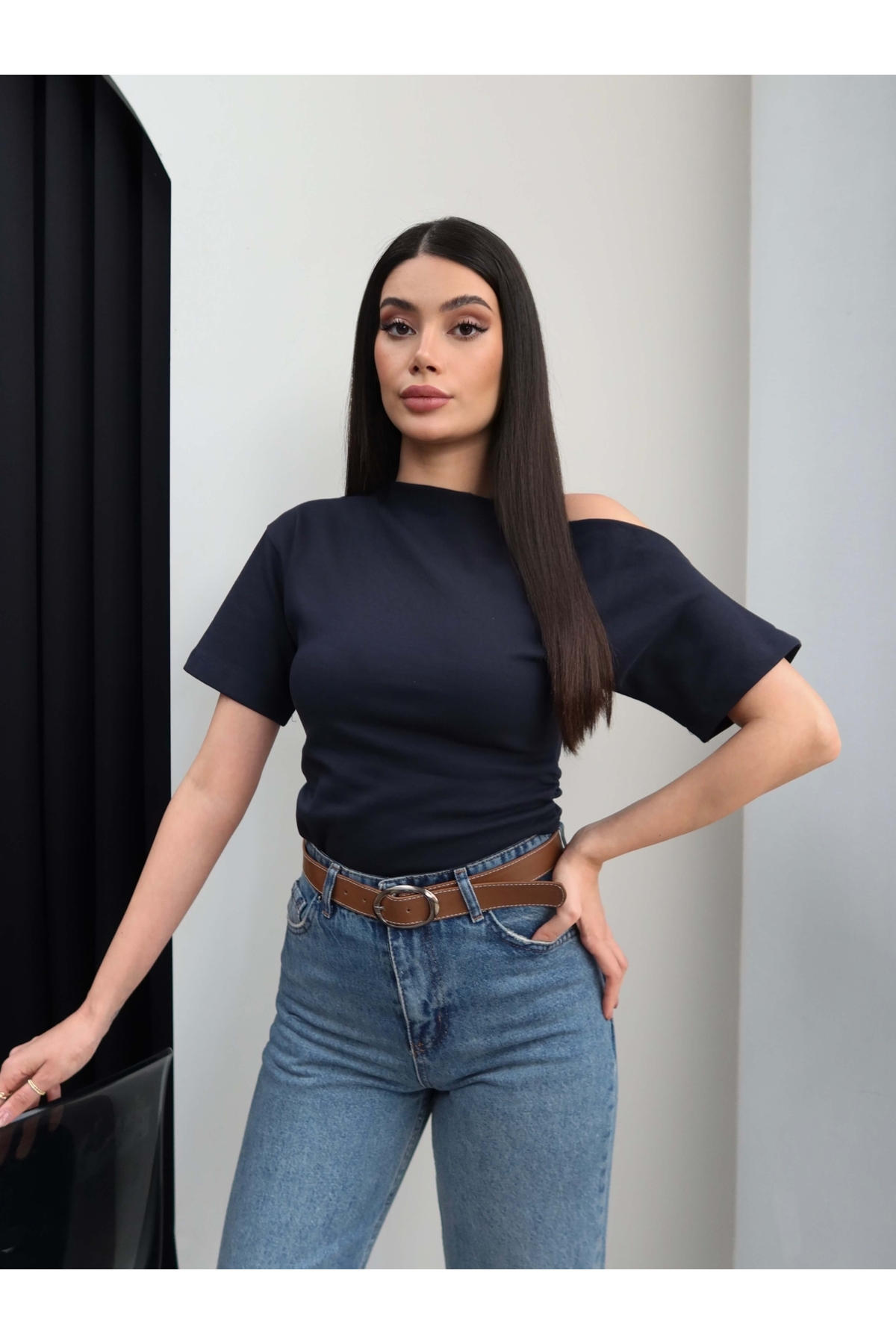 ESRAHELVACI  Kemerli Yüksek Bel Straight Jean - Görsel 2