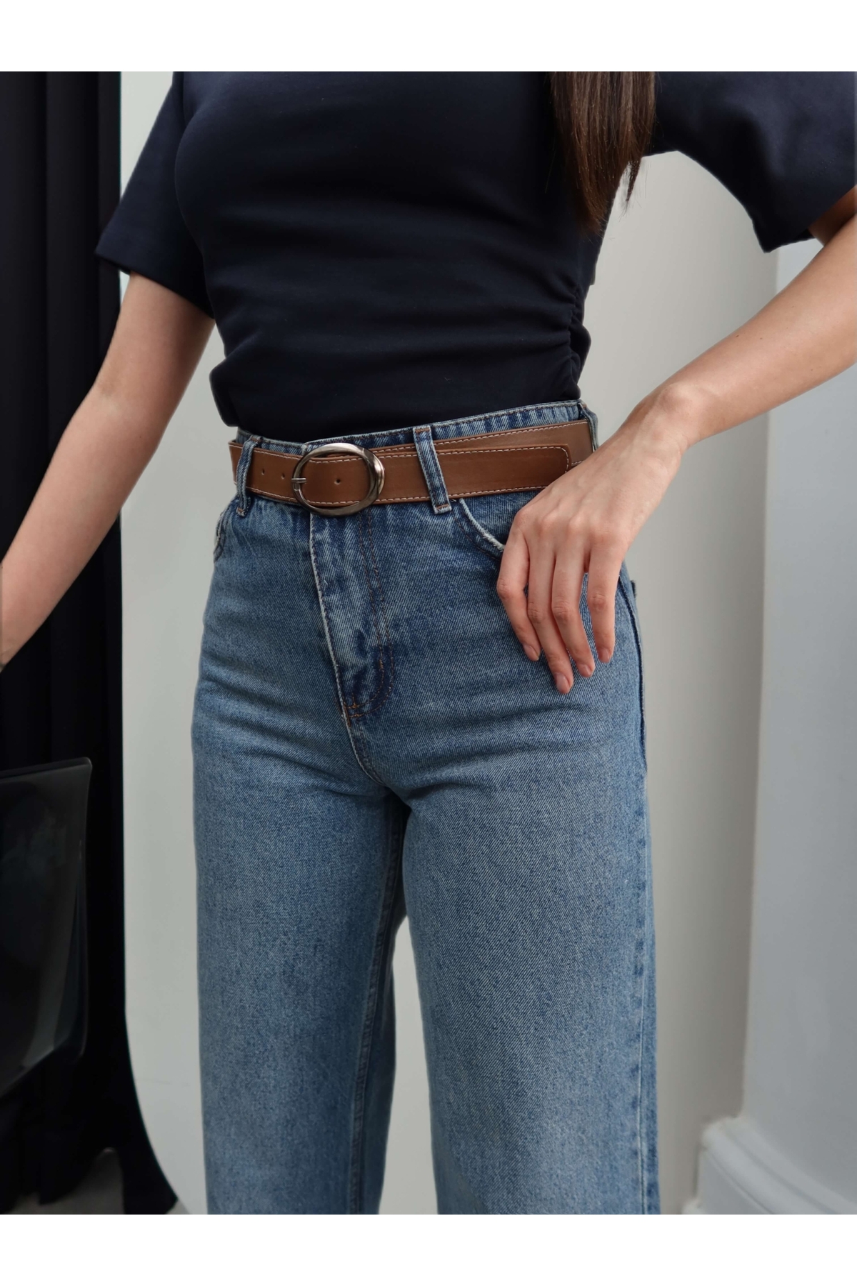 ESRAHELVACI  Kemerli Yüksek Bel Straight Jean - Görsel 3