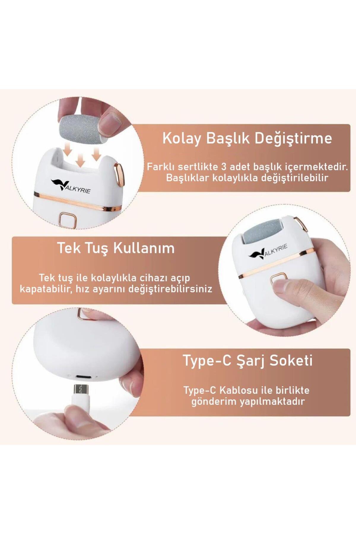 Şarjlı Pedikür Makinesi Nasır Giderici Elektrikli Ayak Törpüsü Type-C 3 Başlıklı Taşınabilir — M668 Foot Grinder — تصویر 5 از 9
