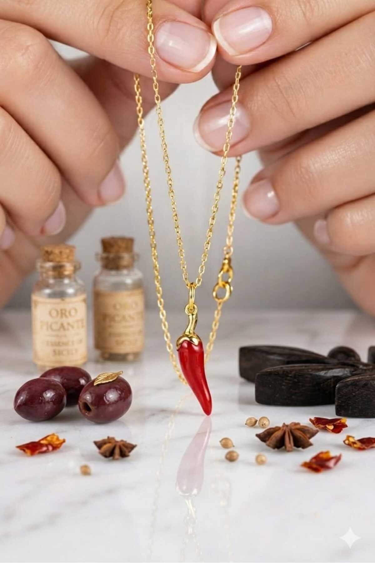 Papatya Silver 925 Ayar Gümüş Şans Bereket Mineli Biber Kolye görsel 6
