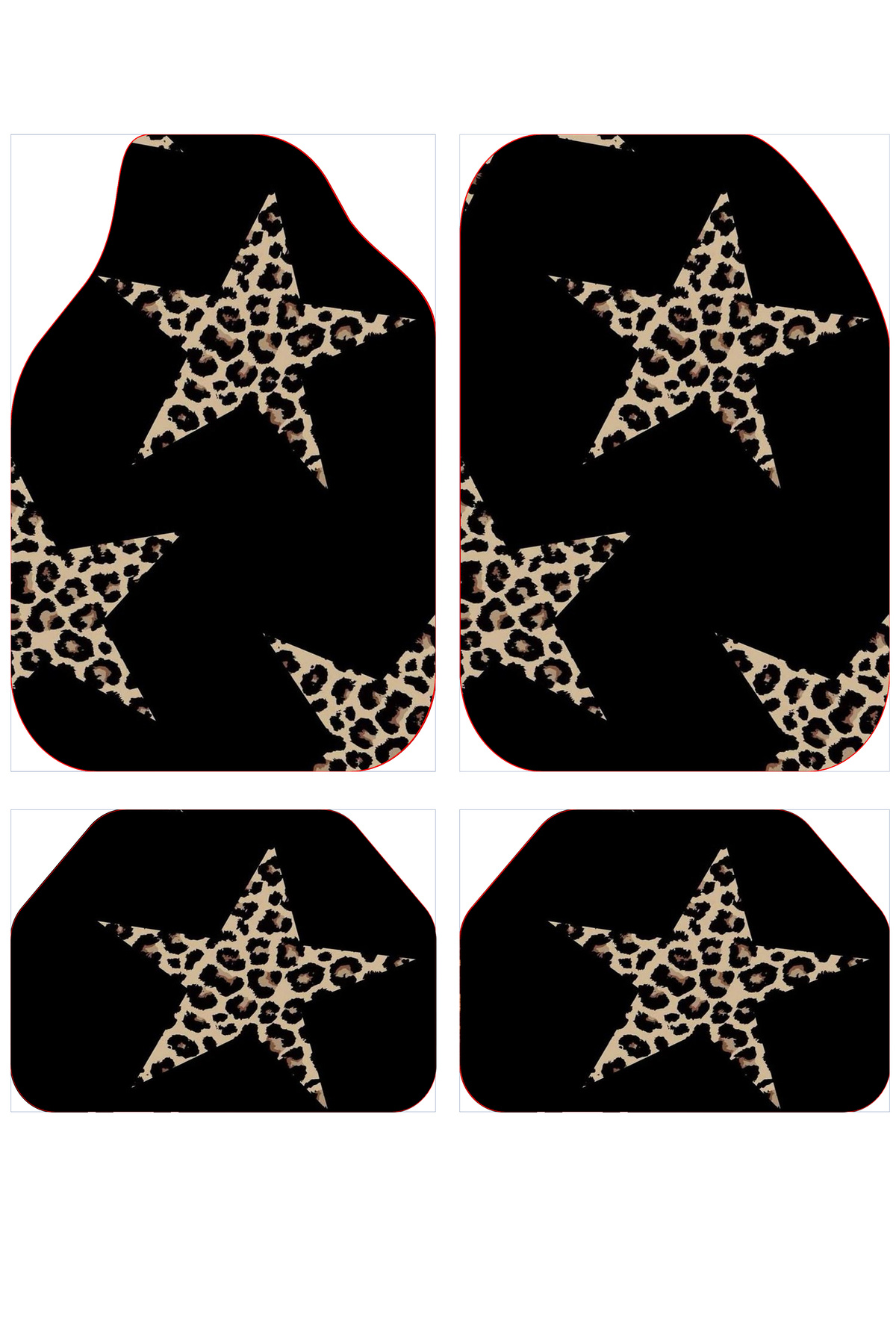 Carmine Carpet Dekoratif Leoparlı Yıldız Desenli Oto Paspas Takımı Tüm Modellere Uyumlu Yıkanabilir Universal Kesim