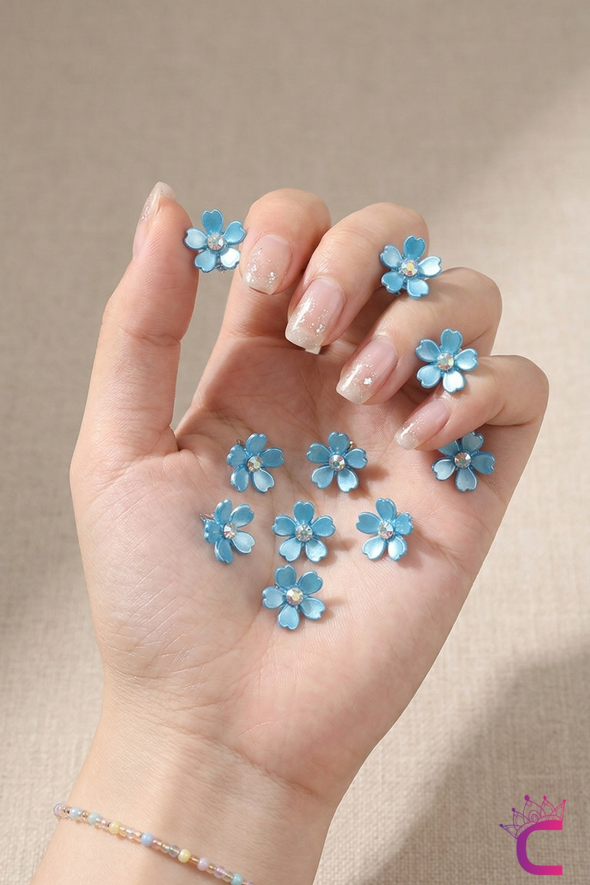 10-piece Sky Blue Cherry Flower Snap Snap Braid Hair Ornament - Girl Ornament Buckle Metal