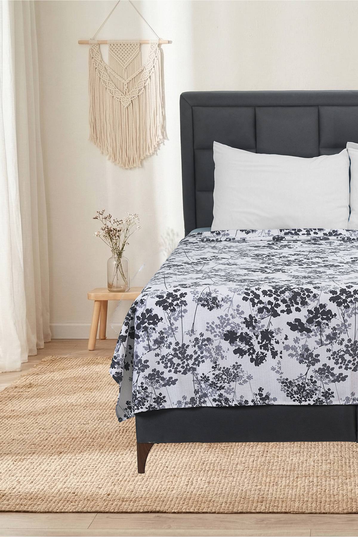 Punch Single Cotton All-Season Quilting Bedspread 160x240 Cm| Tree of Life Grey