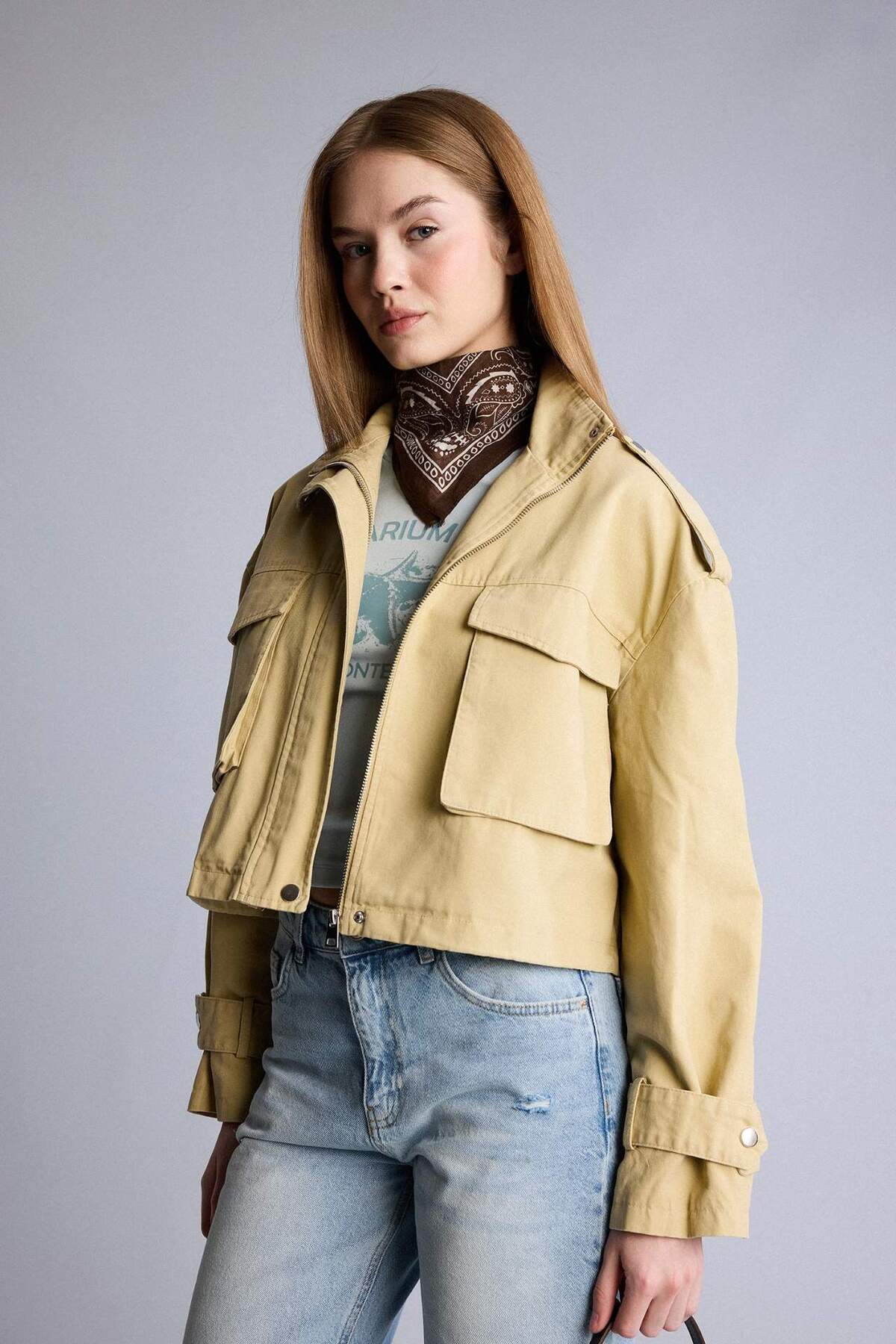 Defacto  Fermuarlı Kısa Pamuklu Mont H1557AX26SP - Görsel 3