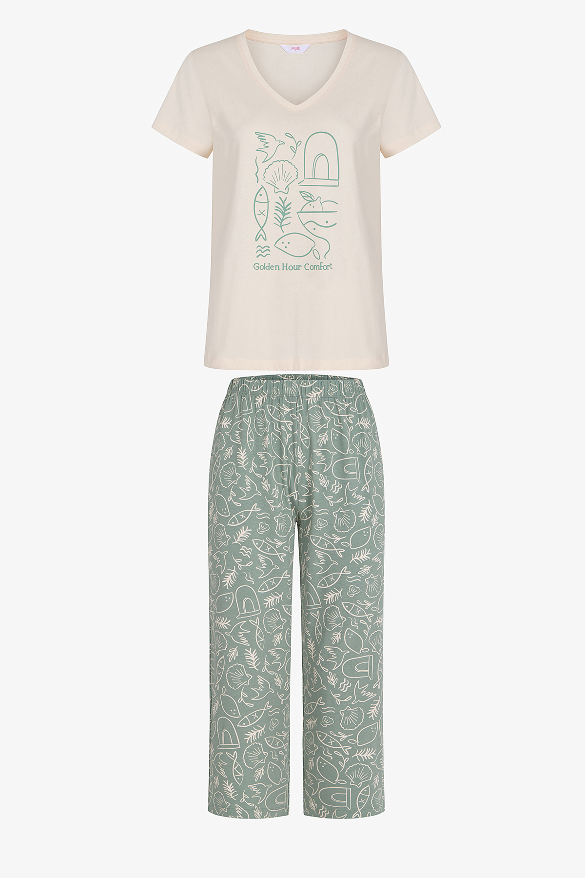 Light Green Golden Hour Cotton Capri Pajamas Set
