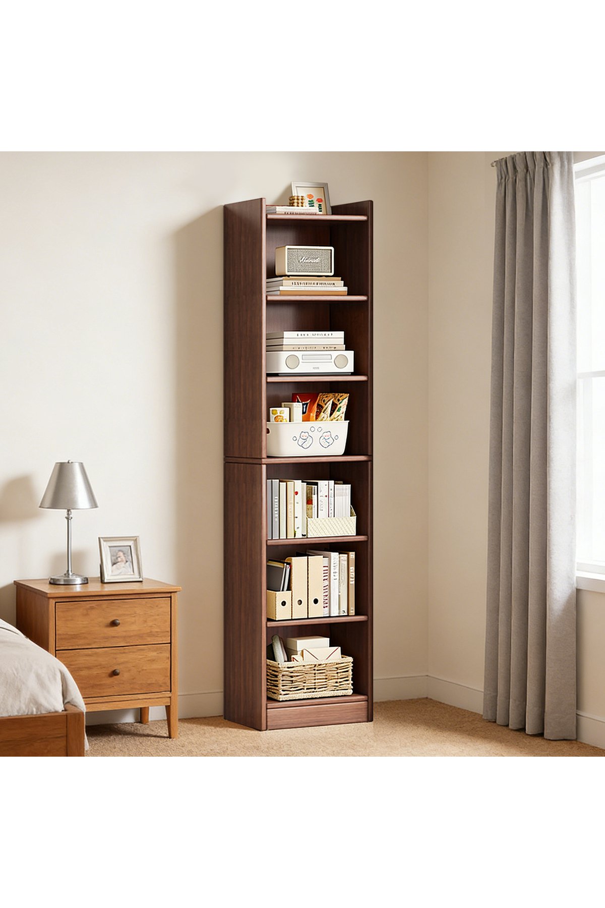 EqiEch 71 Inch Narrow Bookcase Corner Bookshelf 6 Tier Cube