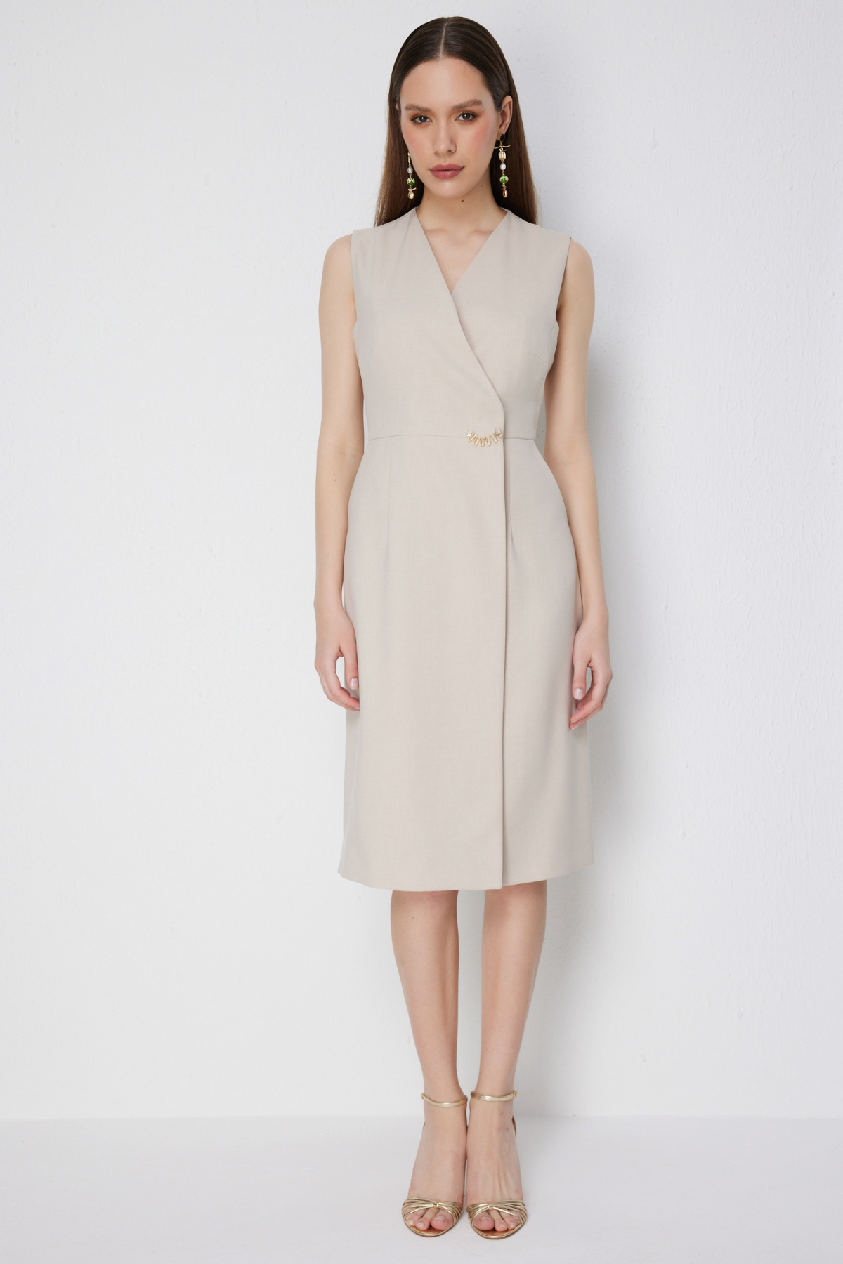 Double Breasted Midi Dress with Metal Accessories