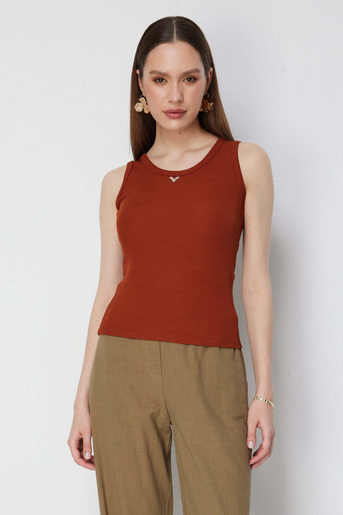 Cotton Basic Blouse with Metal Accessories