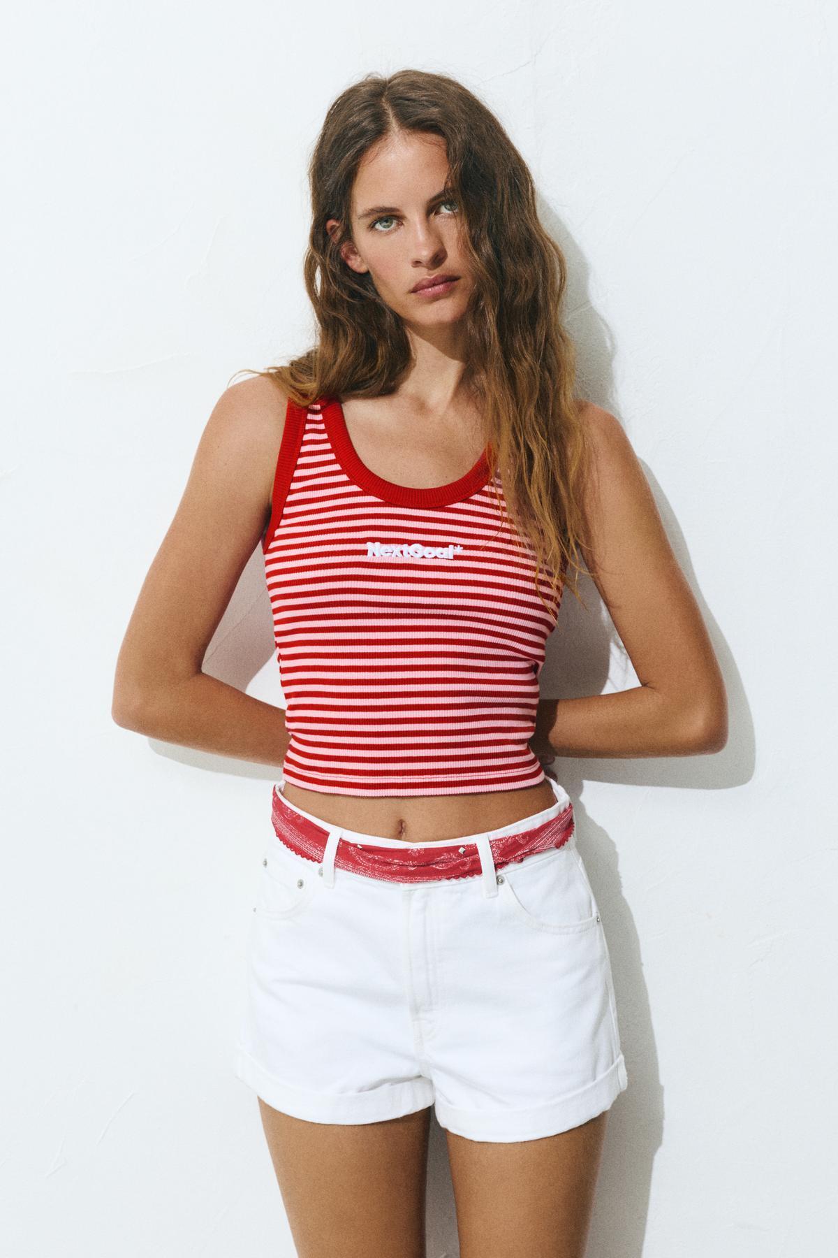 Pull & Bear  İşlemeli çizgili tank top