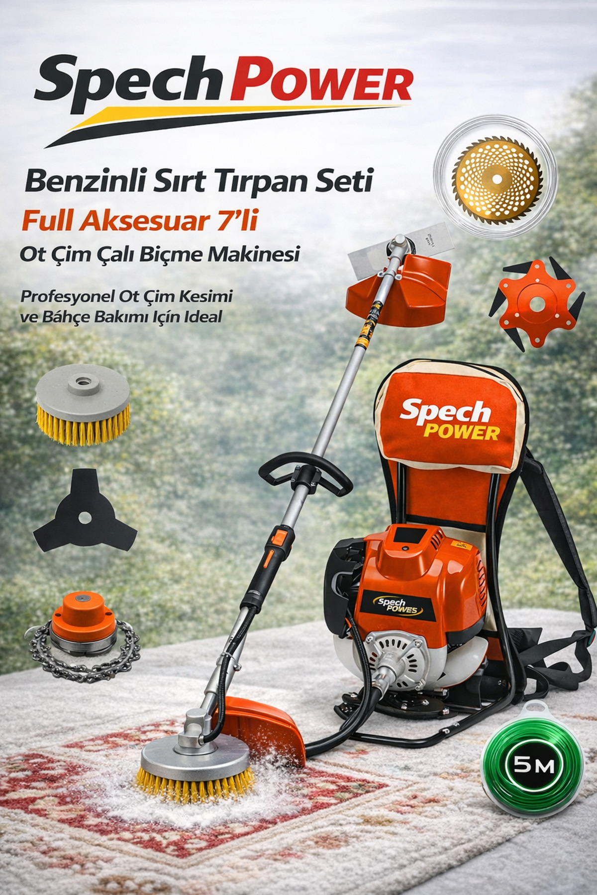 Spech Power Dayanıklı Güçlü Motorlu Benzinli Sırt Tırpan Bahçe Ot