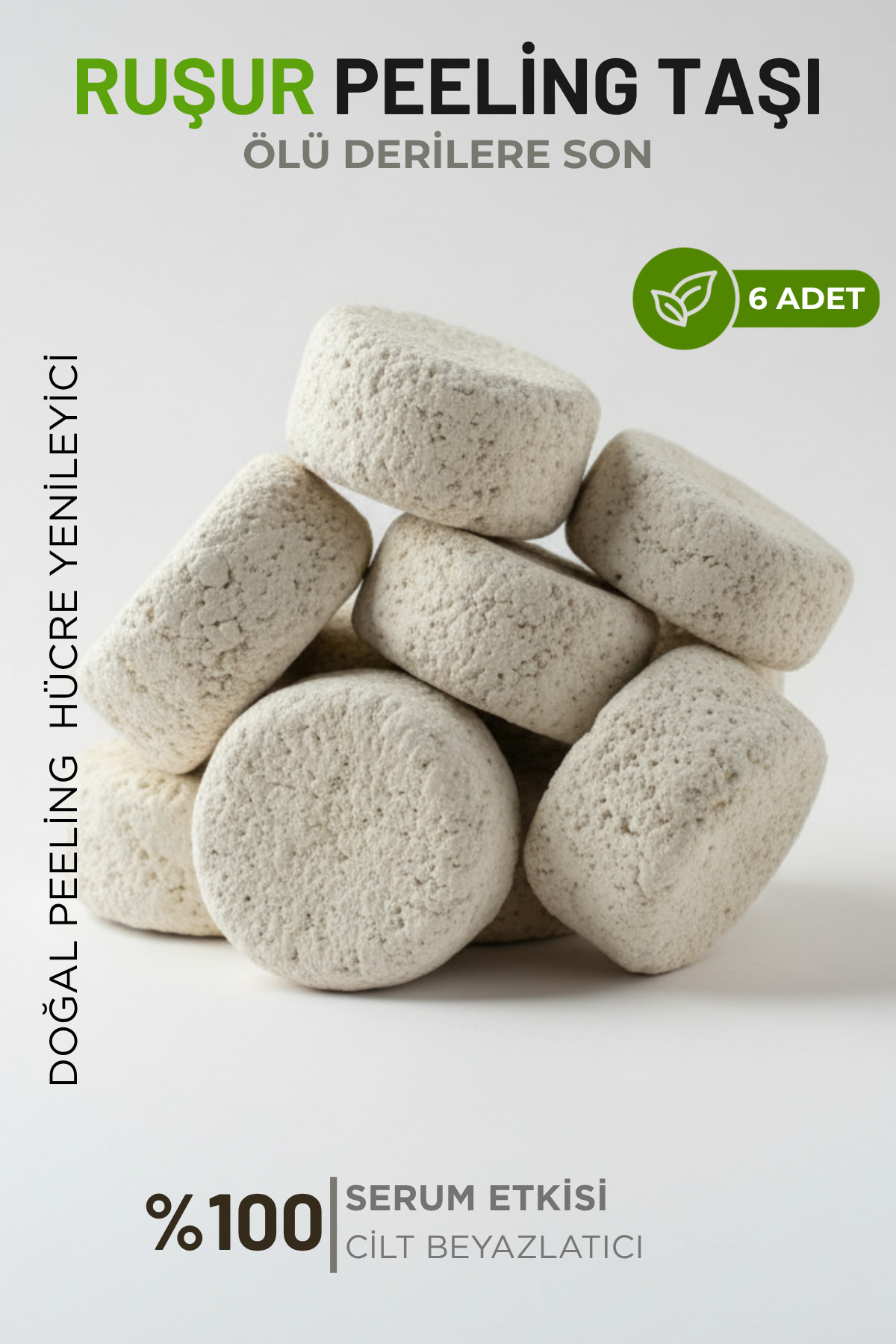 Ruşur Taşı (Sefidab) 6'li Paket | Doğal Peeling & Cilt Beyazlatıcı Hamam Taşı | Yüz ve Vücut Bakımı — RSRTSI