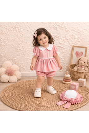Happy Baby Butik Hippıl %100 Pamuk Kız Bebek Yazlık Bebe Yaka Çizgili Şapkalı...