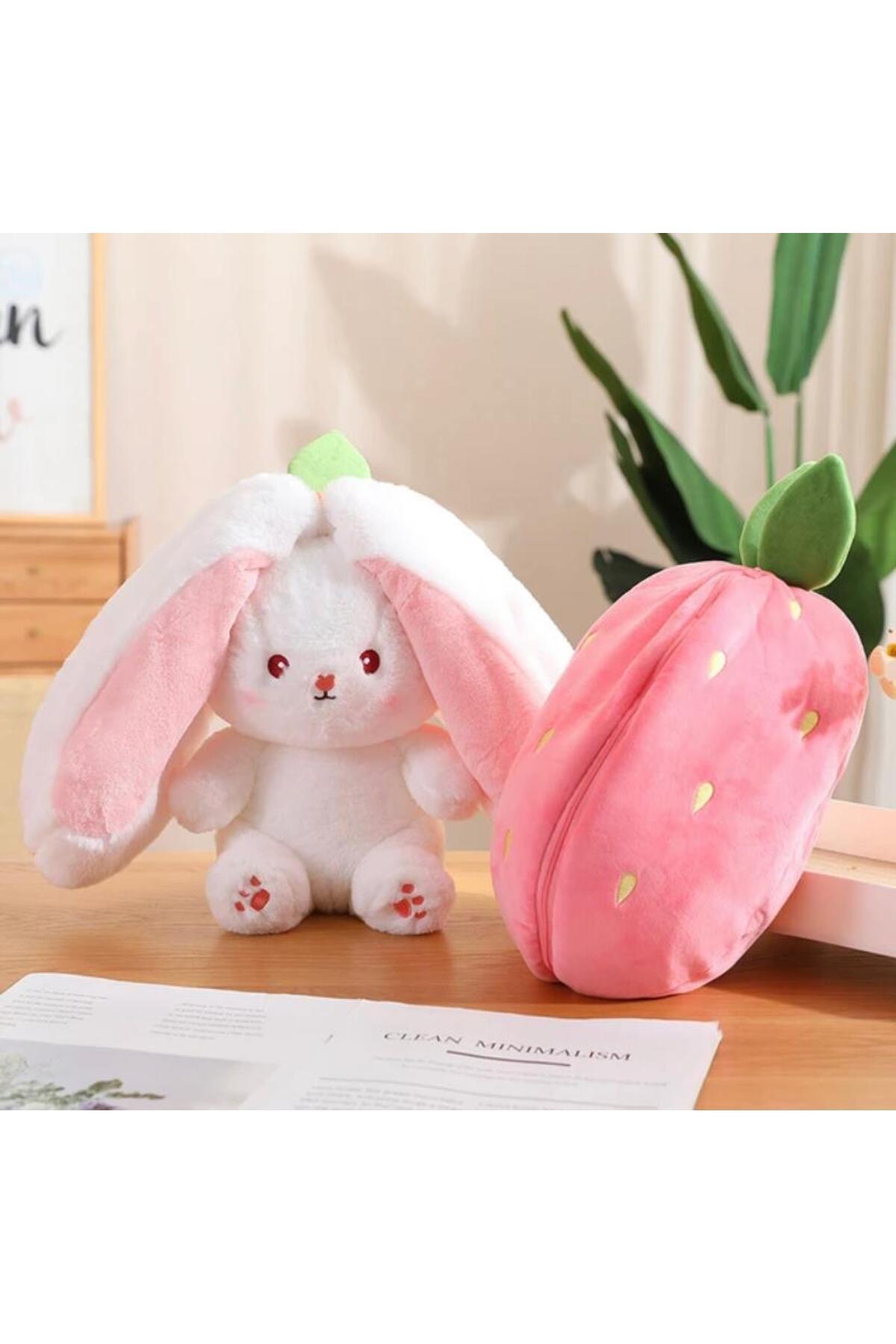 Takara Tomy fermuarlı çilek tavşan peluş oyuncak 20cm tüylü tavşan