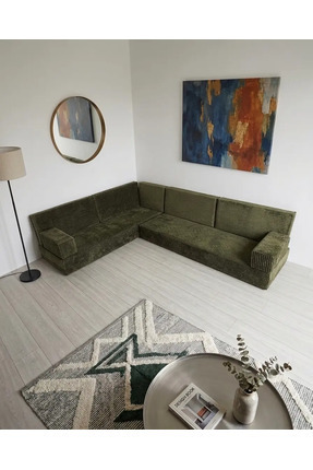 BAKIRÖZÜ HOME Premium Kadife Kumaş, Konforlu Yer Kanepesi ,Modüler Şark Köşes...