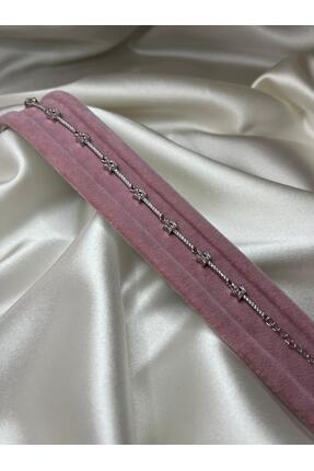BULUTREND 925 Ayar Gümüş Yıldız Desenli Pembe Detaylı Kadın Bileklik
