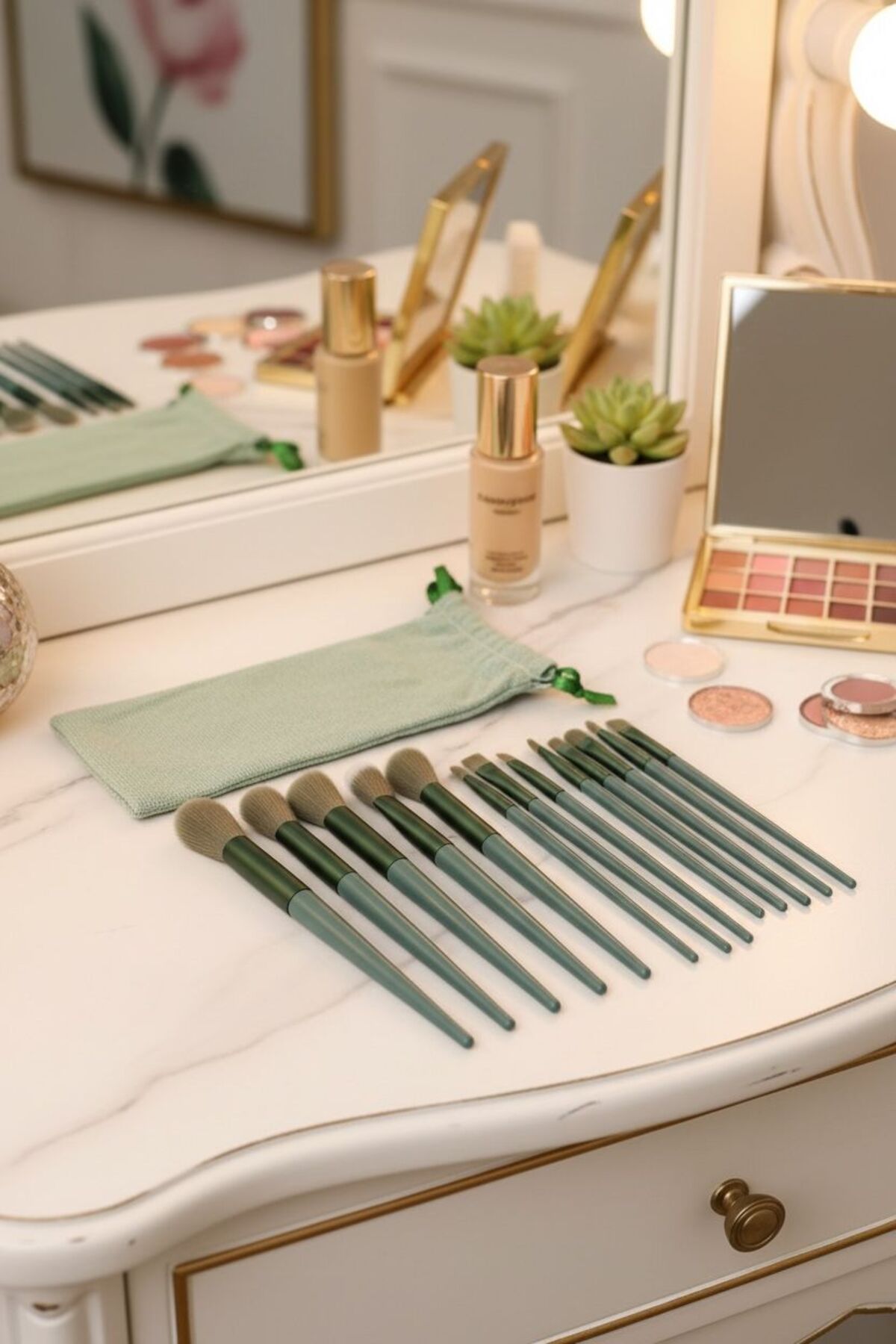 13 Parça Makyaj Fırça Seti Keseli | Profesyonel Fondöten, Far ve Allık Fırçaları