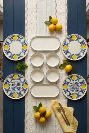 Papart Limon 10 Parça 4 Kişilik Handmade Stackable Seramik Tabak Seti Premium...