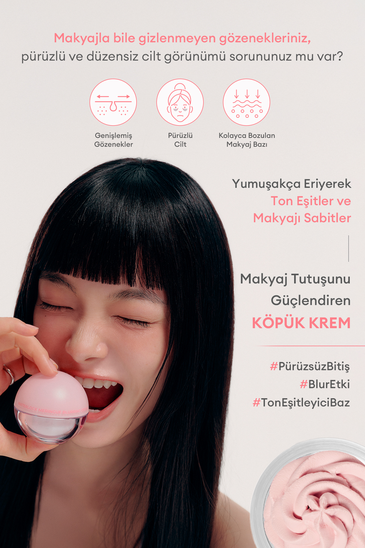 Blur Etki Sunan Ton Eşitleyici Sabitleyici Mat Makyaj Bazı APIEU Waterlock Meringue Blurring Cream — صورتی 8930 — تصویر 3 از 9