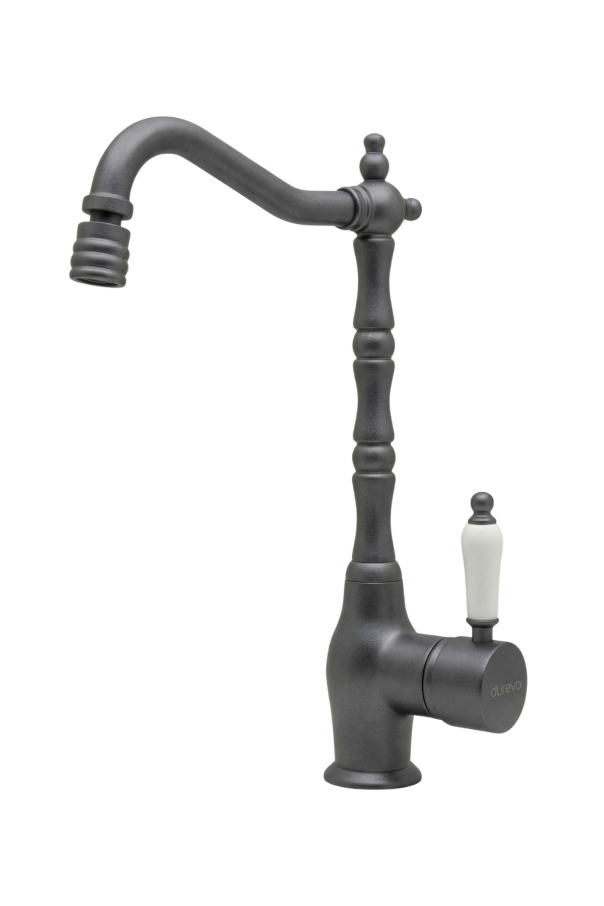 Rustic Vitange Kitchen Sink Faucet- Zen Design Brass- 360° Moving Head- WHITE Porcelain Handle