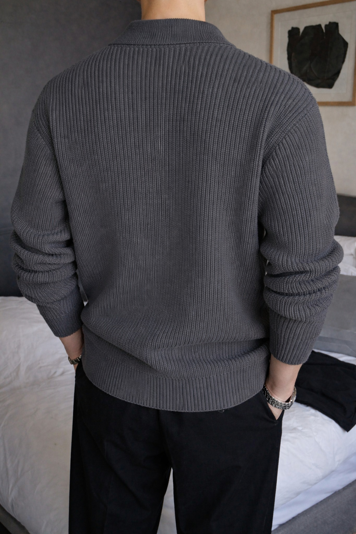 Tarz Cool  Erkek Koyu Antrasit Düğme Detaylı Regular Fit Hırka - Görsel 3