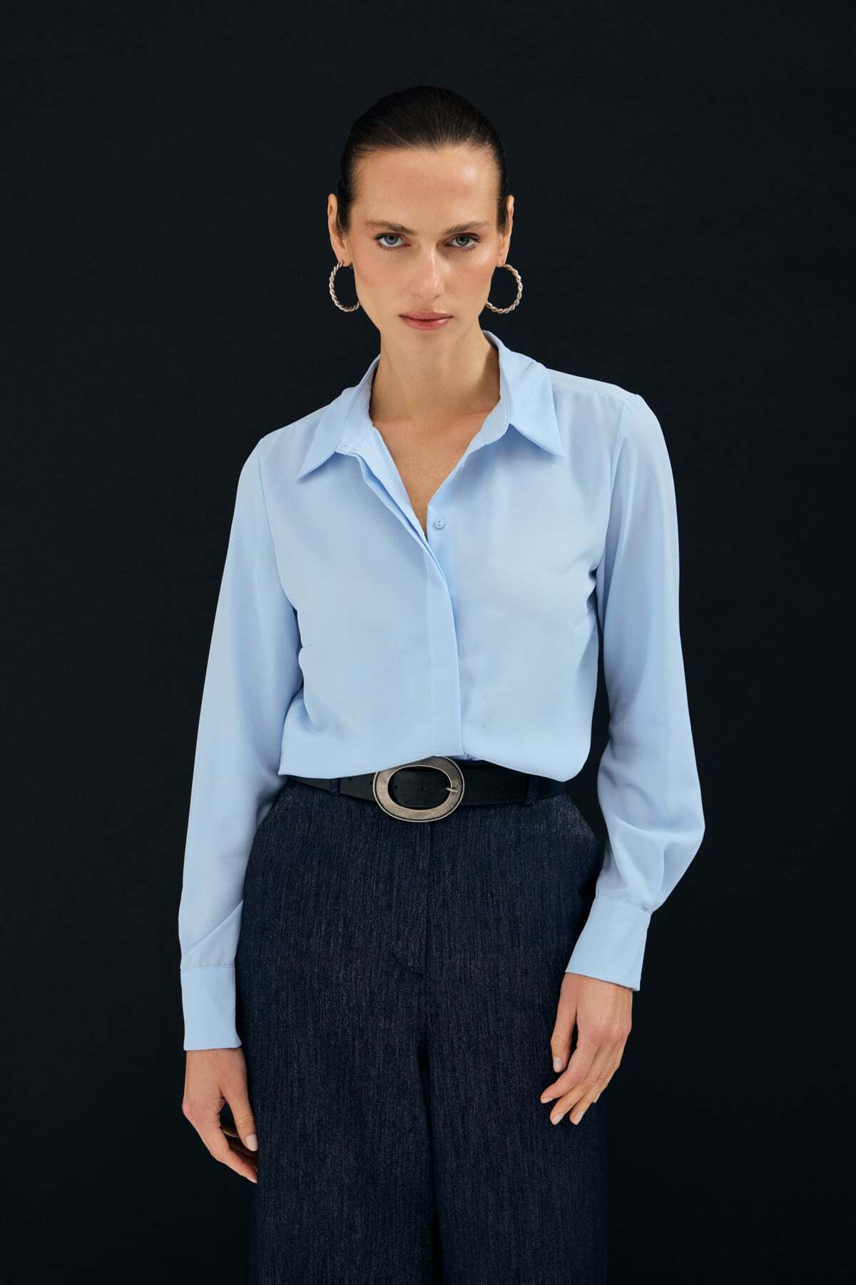 Sateen  Klasik Düz Gömlek - Mavi - Görsel 3