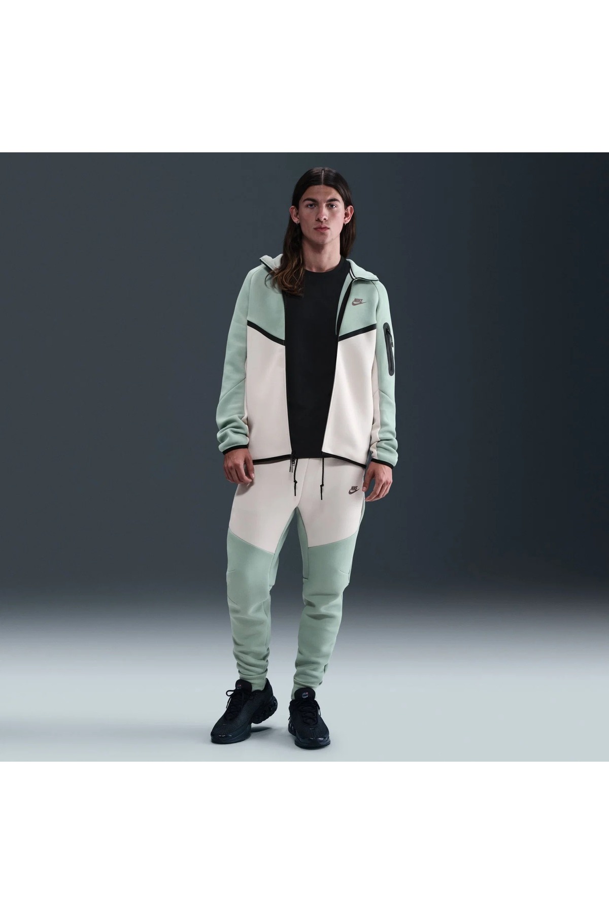 Nike Tech Fleece Full-Zip Windrunner Hoodie Krem Yeşil Erkek