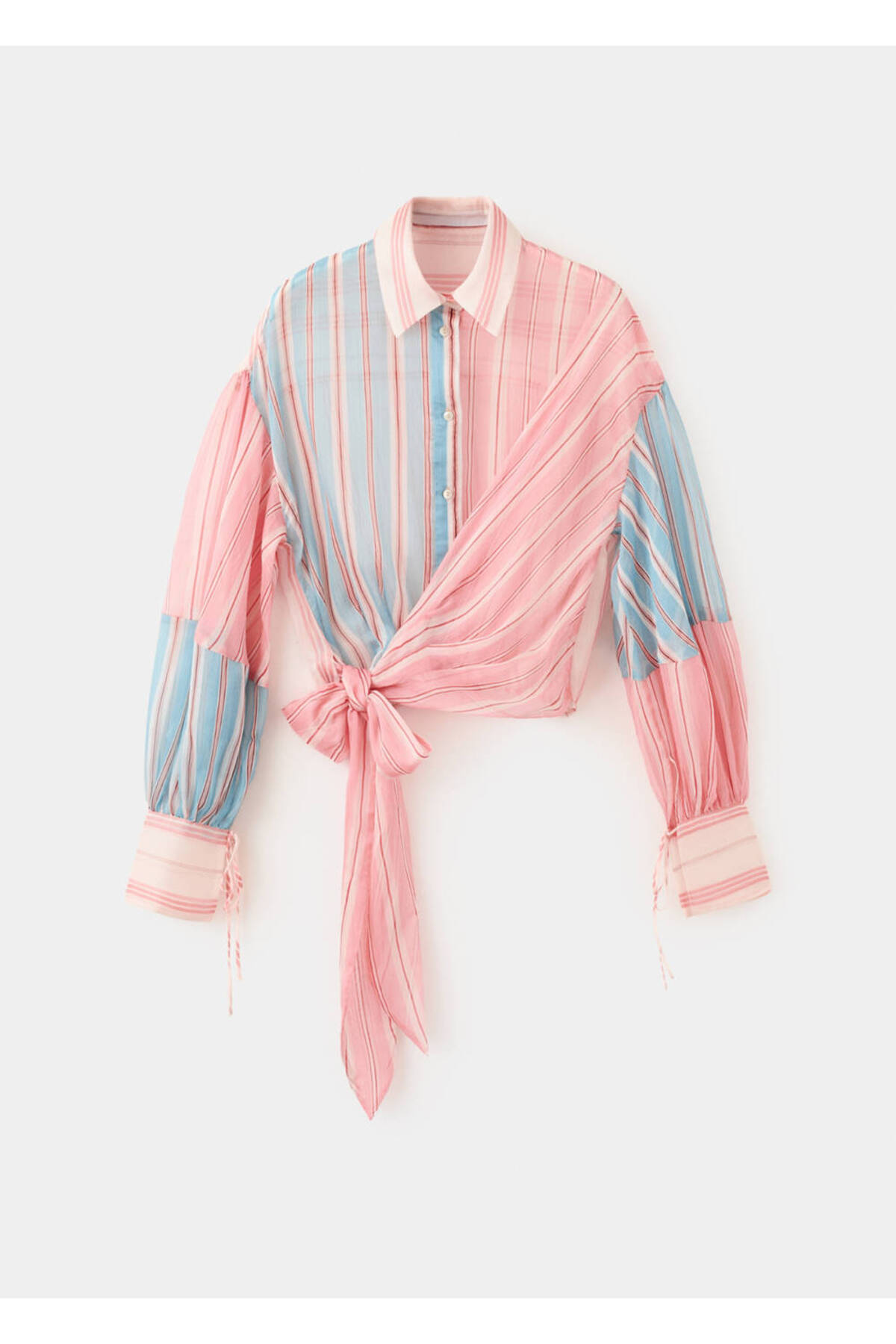 MANGO  Kurdele detaylı çizgili bluz - Görsel 3