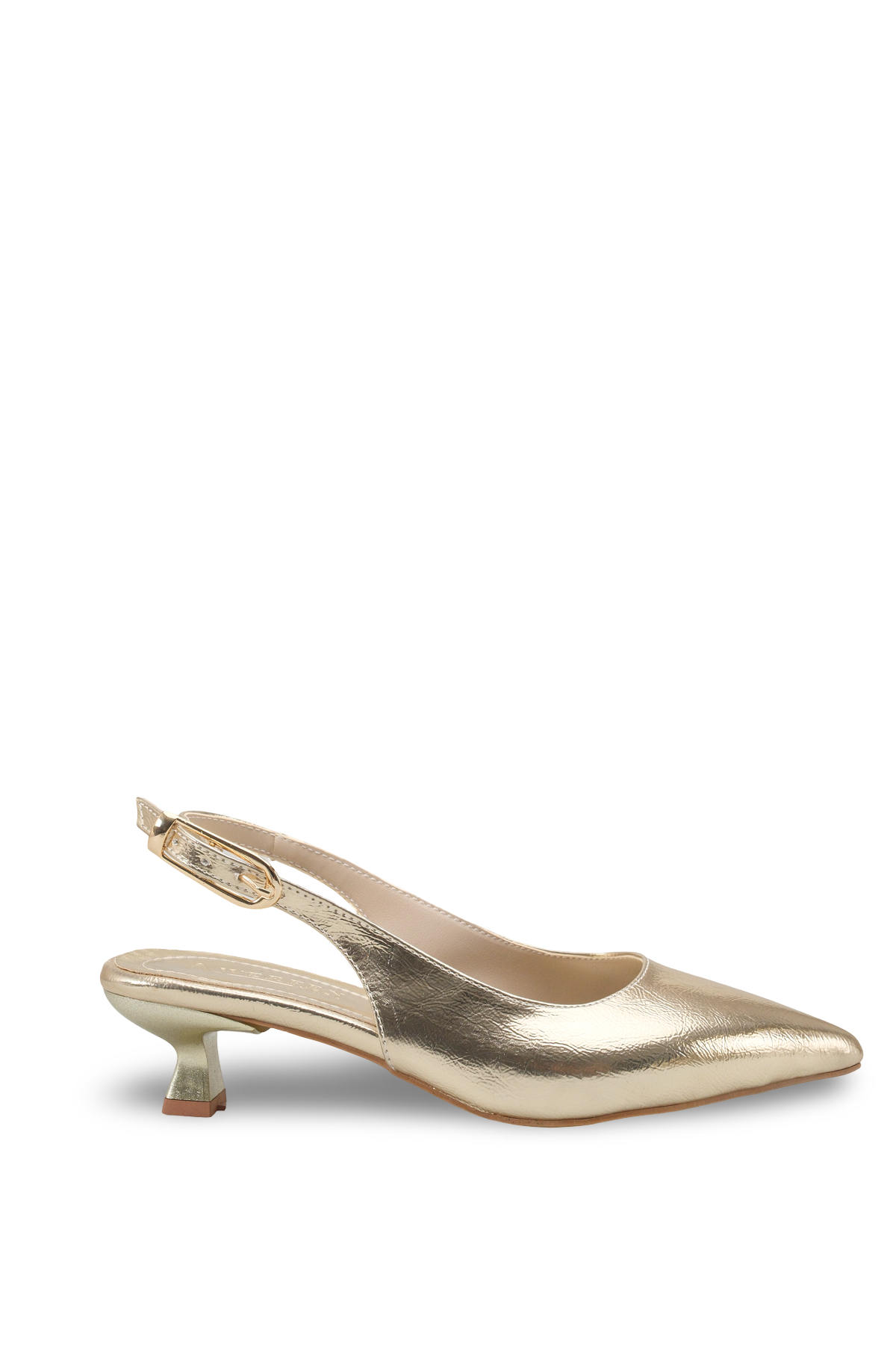 Cavelle  Gold Tokalı Altın Rugan Sivri Burun Slingback İnce Topuklu Ayakkabı - Görsel 5