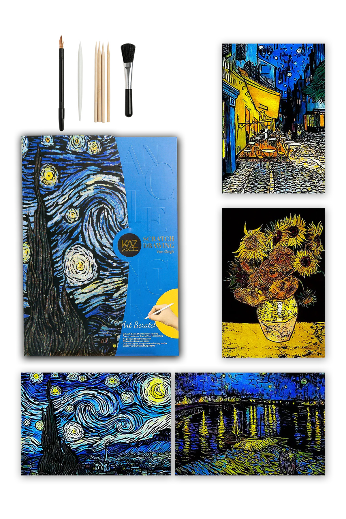 Kazart Van Gogh Koleksiyonu 4'lü Set Kazıma Sanatı Scratch Art A3