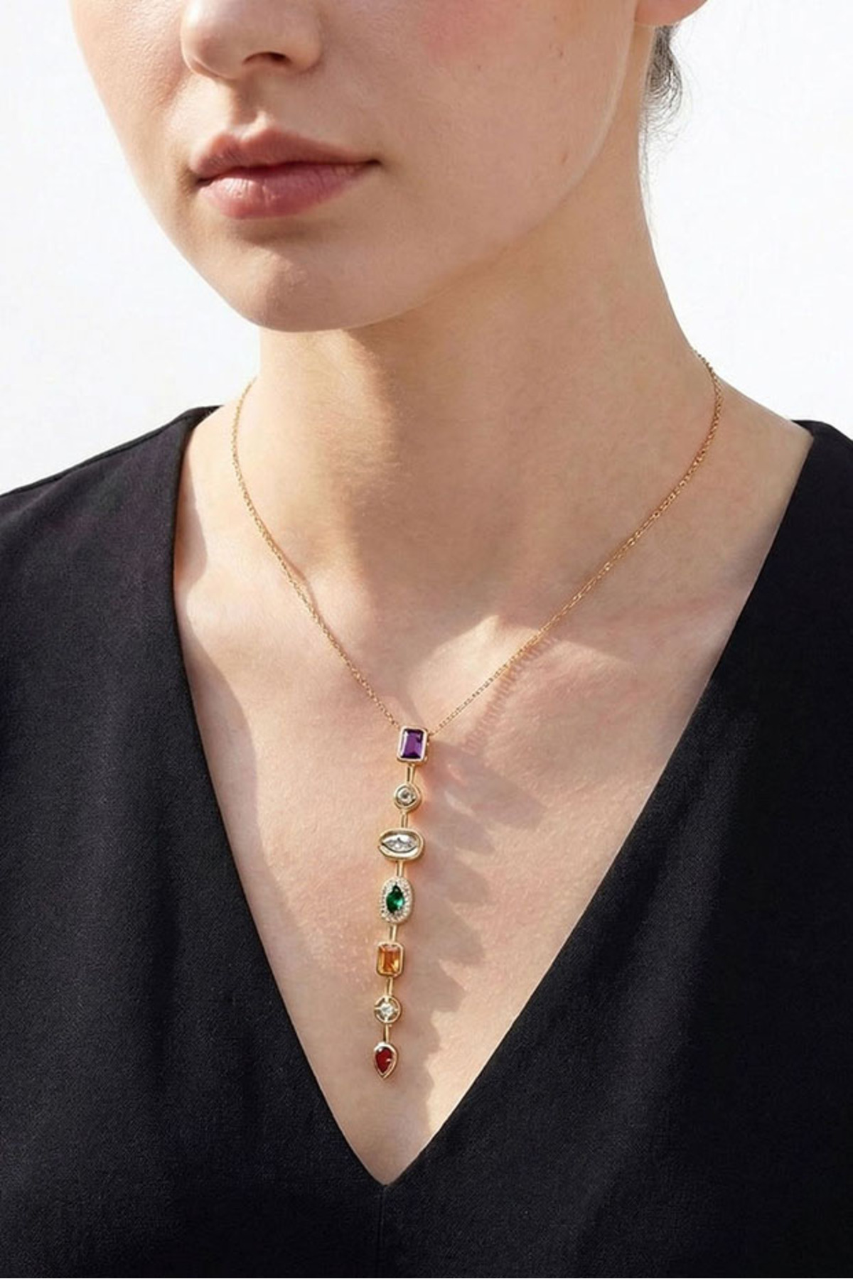 Aike Ladies waterproof multicolor zircon Y-shaped tassel necklace