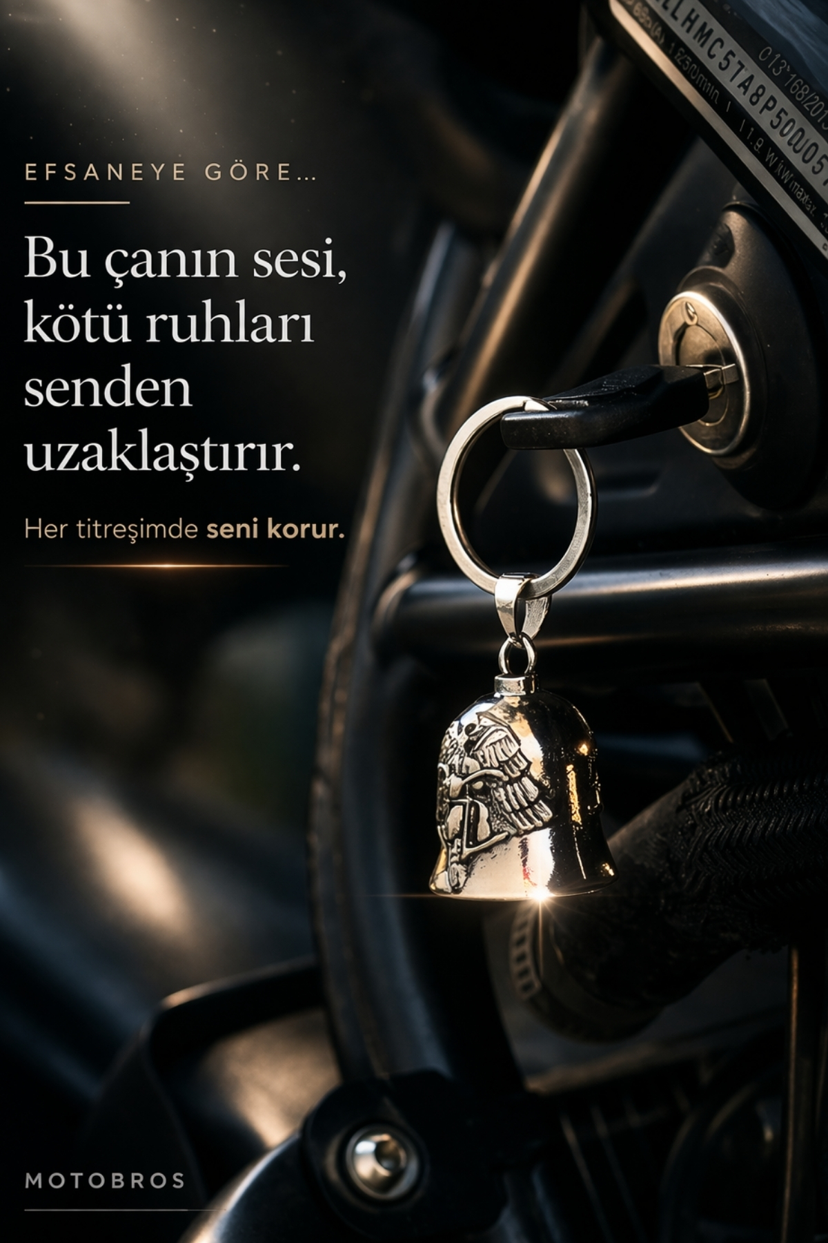 Motobros Motosiklet Aksesuar Kanat Figürlü Guardian Bell Gümüş Kaplamalı Motorcu Anahtarlık-Şans ve Koruma Çanı Uğur Tılsımı