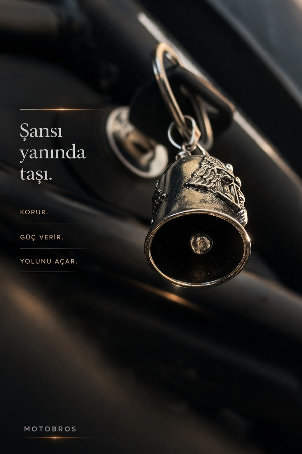 Motobros Motosiklet Aksesuar Kanat Figürlü Guardian Bell Gümüş Kaplamalı Motorcu Anahtarlık-Şans ve Koruma Çanı Uğur Tılsımı