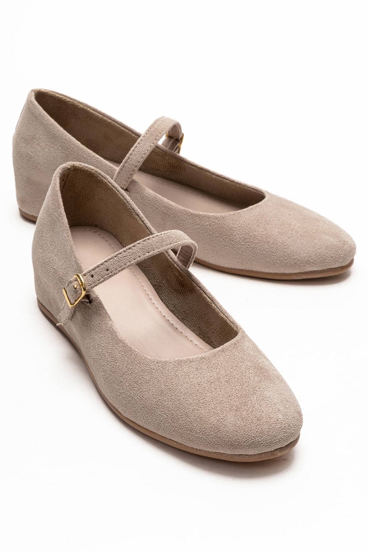 Women's Beige Suede Hidden Heel Flats Casual Stylish Casual Banded Shoes