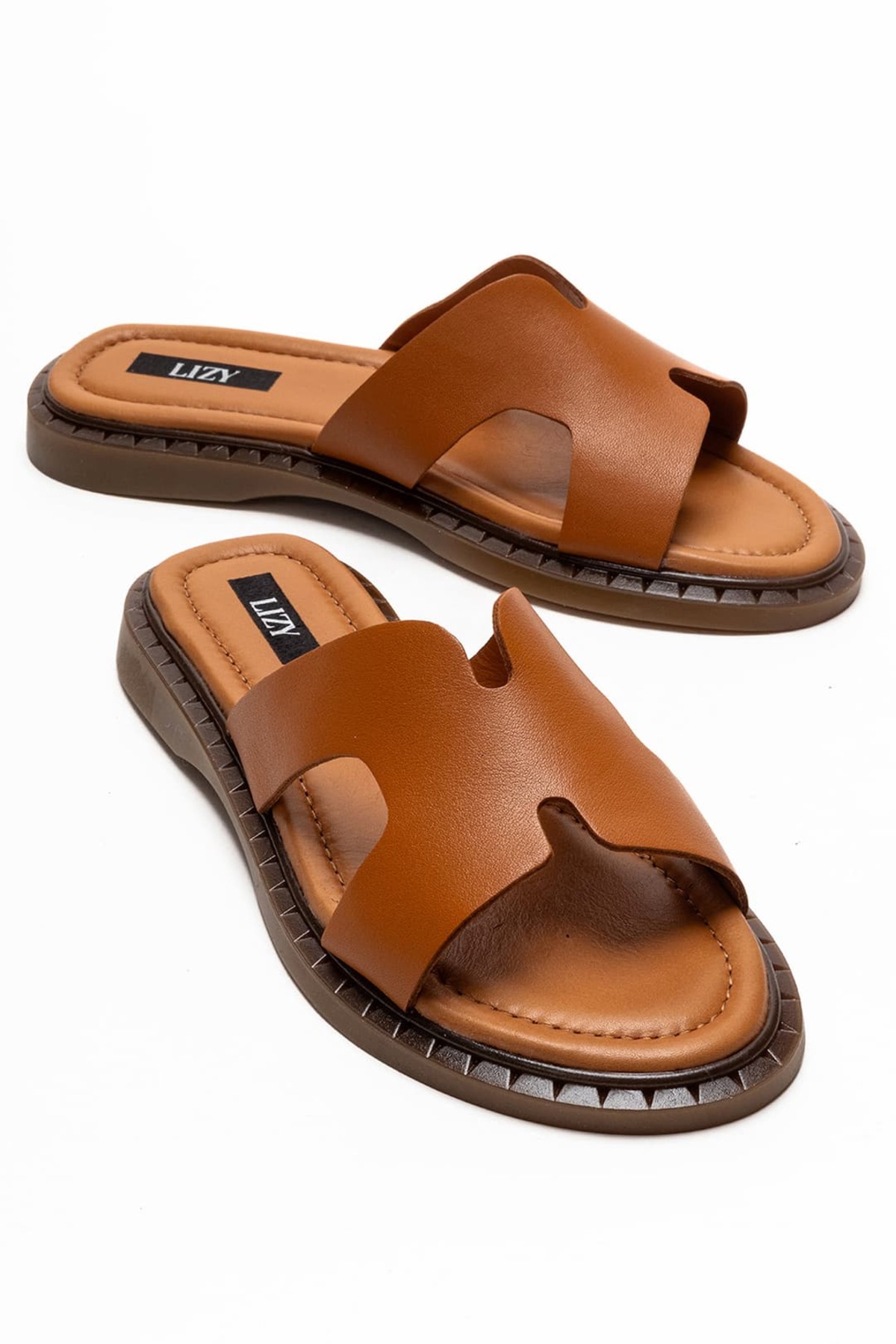 Women's Tan Genuine Leather Slippers Casual Casual Stylish Summer Comfort Modern