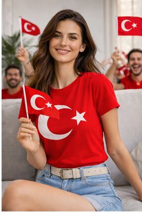 westicgiyim Unisex Kırmızı Ay Yıldız Türk Bayraklı Tişört