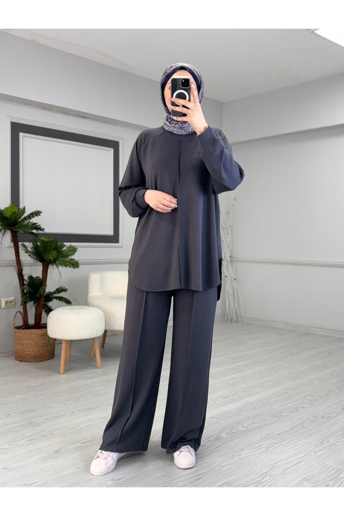 Butik Kardelen Dikiş Detaylı Yazlık Spor Takım Antrasit görsel 6