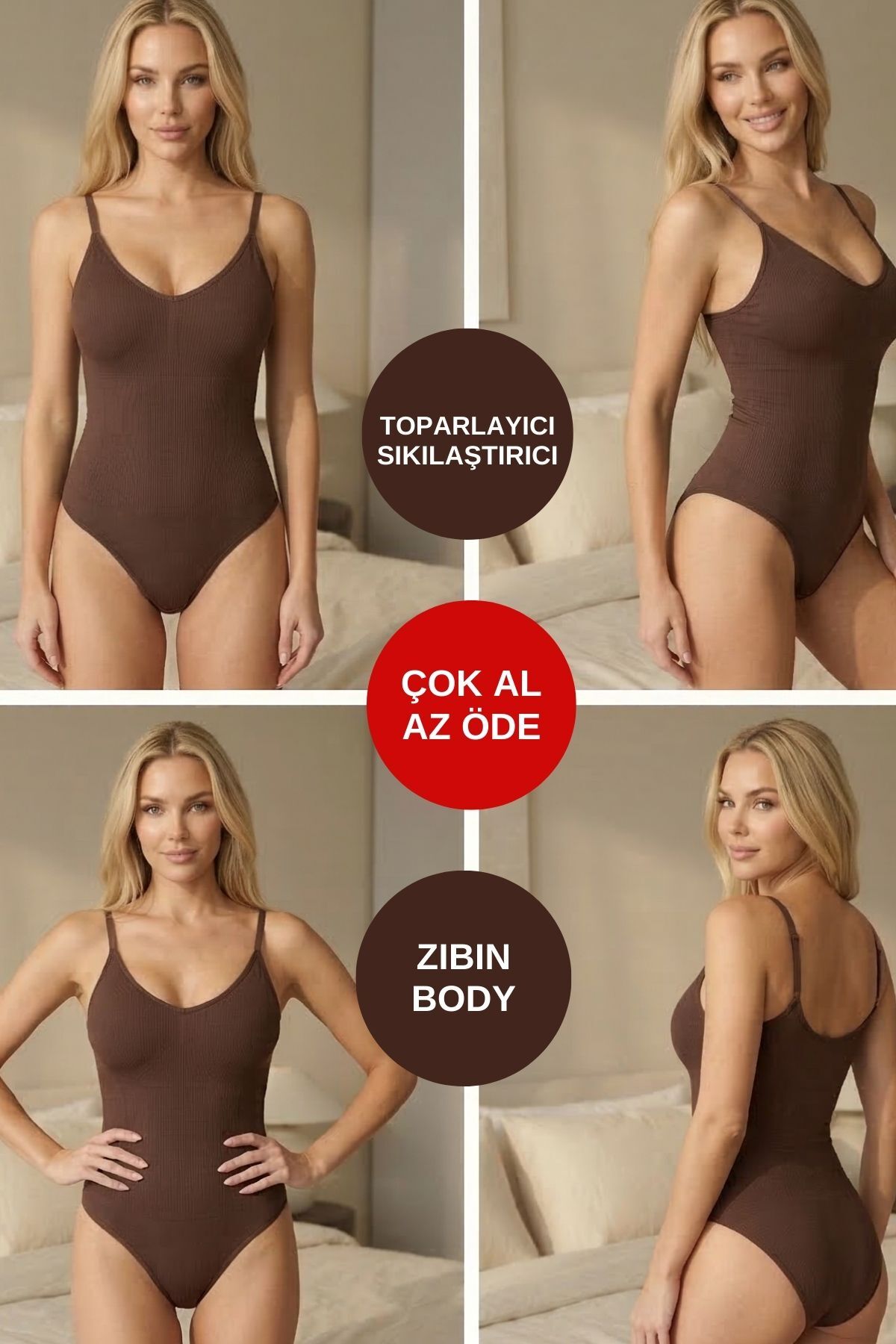 ALEXANDER HUD Kadın Sıkılaştırıcı Body Korse Kahverengi Çıtçıtlı Toparlayıcı Askılı Şekillendirici Zıbın İç Giyim görsel 2