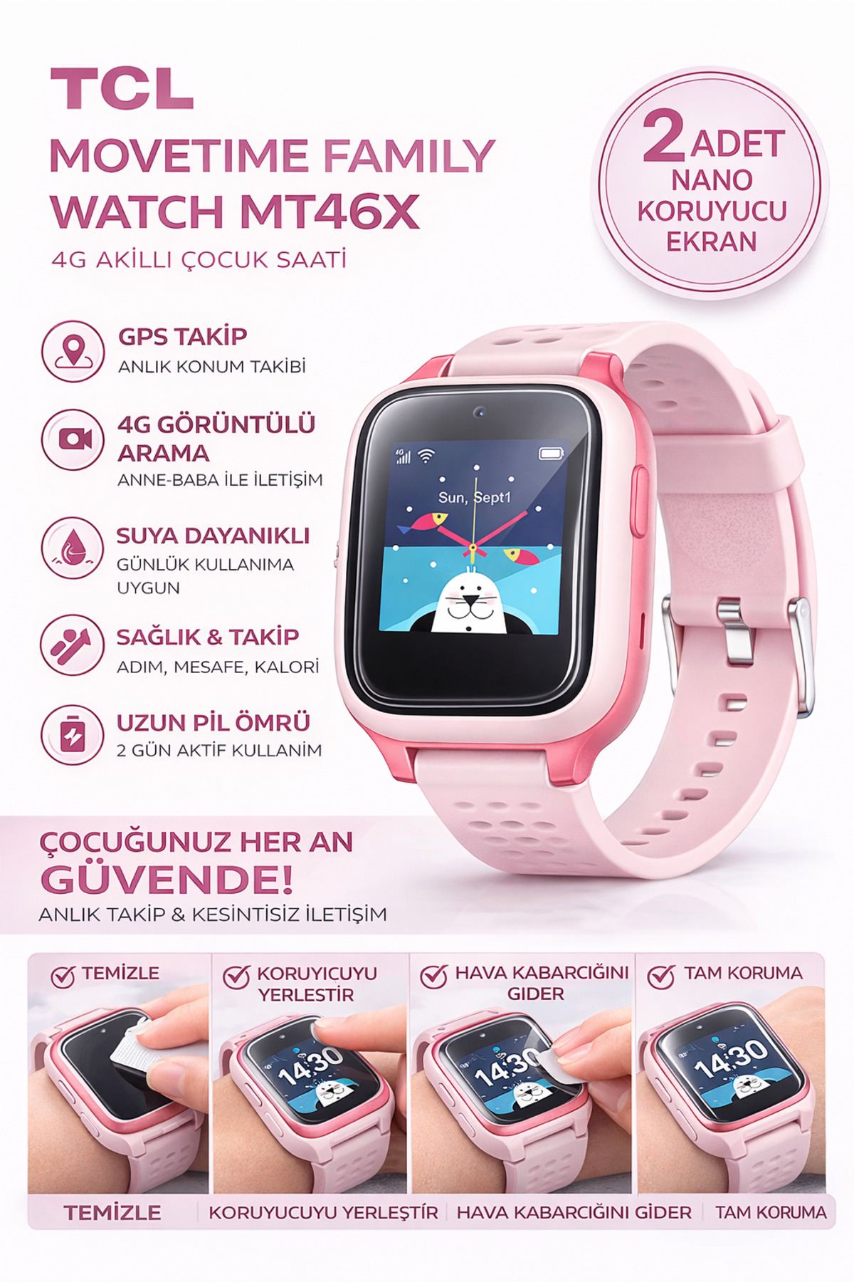Astakos TCL Movetime Family Watch MT46X Çocuk Saat Uyumlu Nano Jel