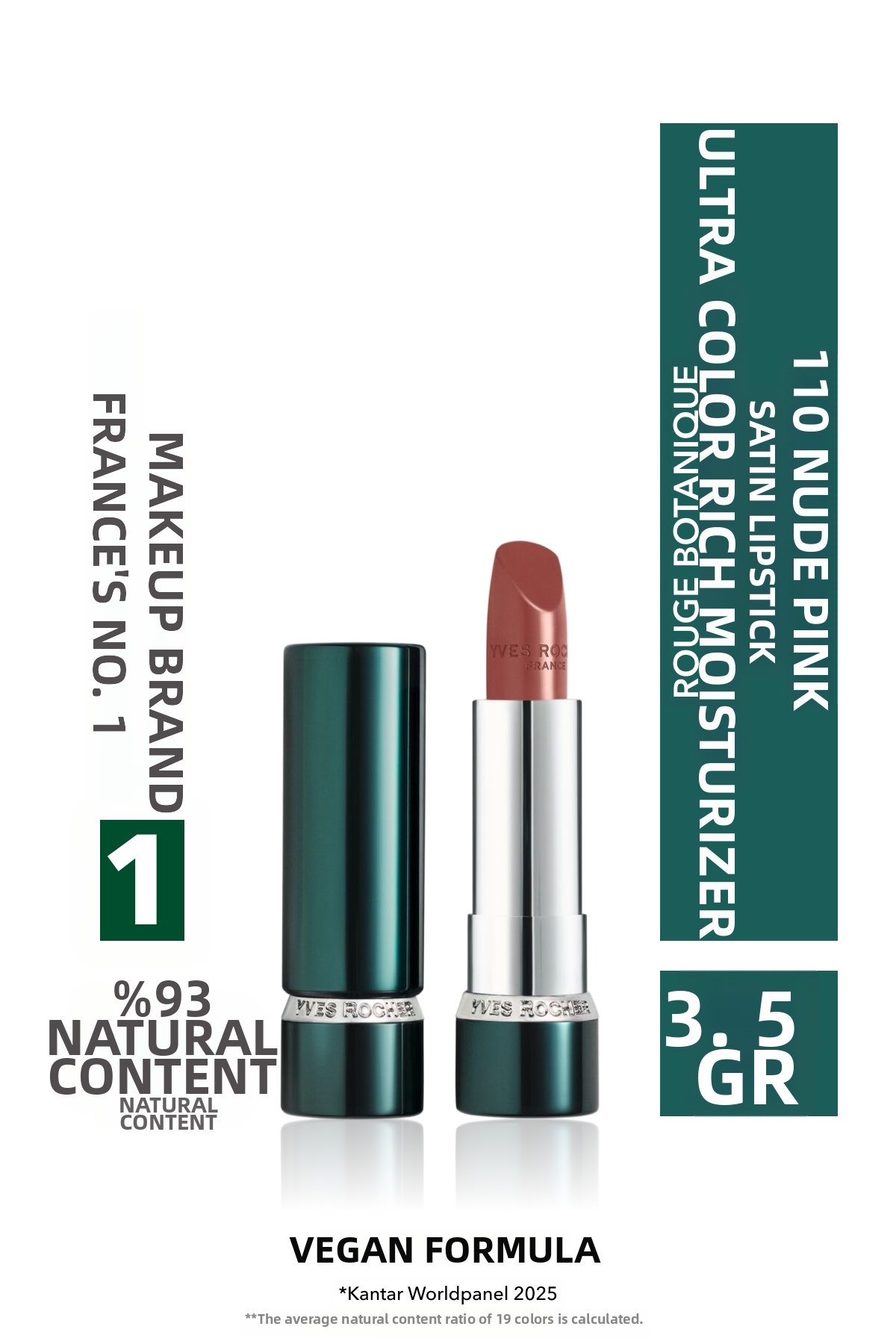 Yves Rocher Rouge Botanique Ultra Colorful Moisturizing Satin Lipstick - 110. Nude Pink -Vegan-3.5G