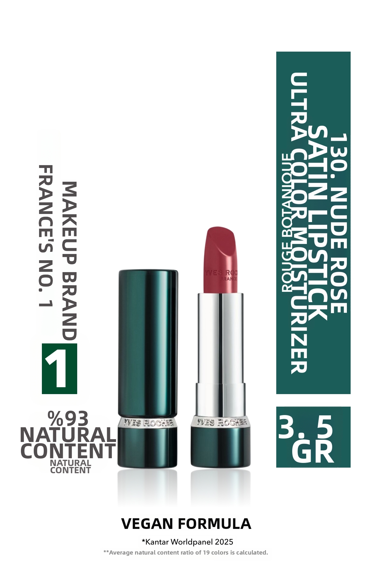 Yves Rocher Rouge Botanique Ultra Colorful Moisturizing Satin Lipstick - 130. Nude Rosewood -Vegan-3.5G