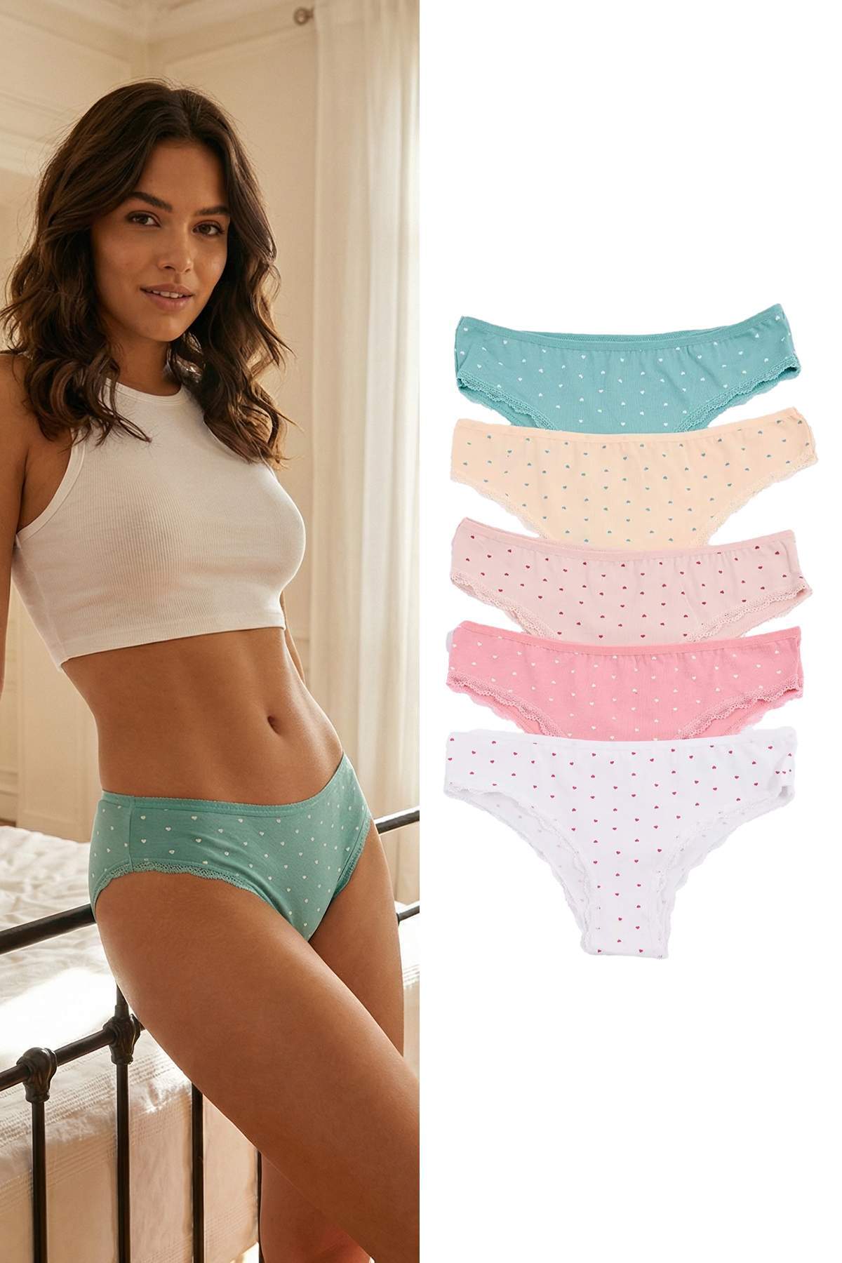 Trendyol Kollektion Rosa-Mehrfarbiges 5er-Set brasilianische Strickhöschen au...