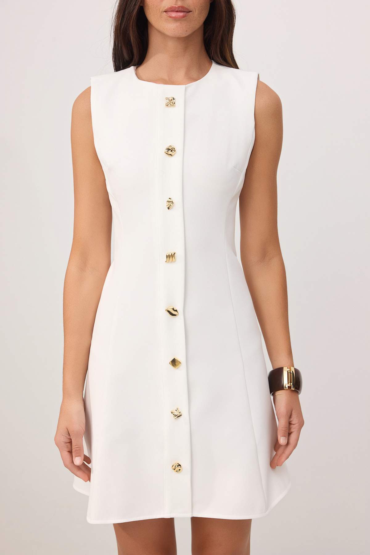 Trendyolmilla  Ekru Düz Aksesuar Detaylı Kısa / Mini Dokuma Elbise TWOAW26EL00133 - Görsel 3