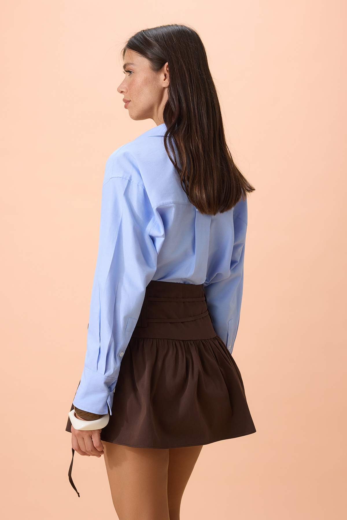 Trendyolmilla  Kahverengi %100 Pamuk Gabardin Süper Mini Etek TWOSS26ET00085 - Görsel 4