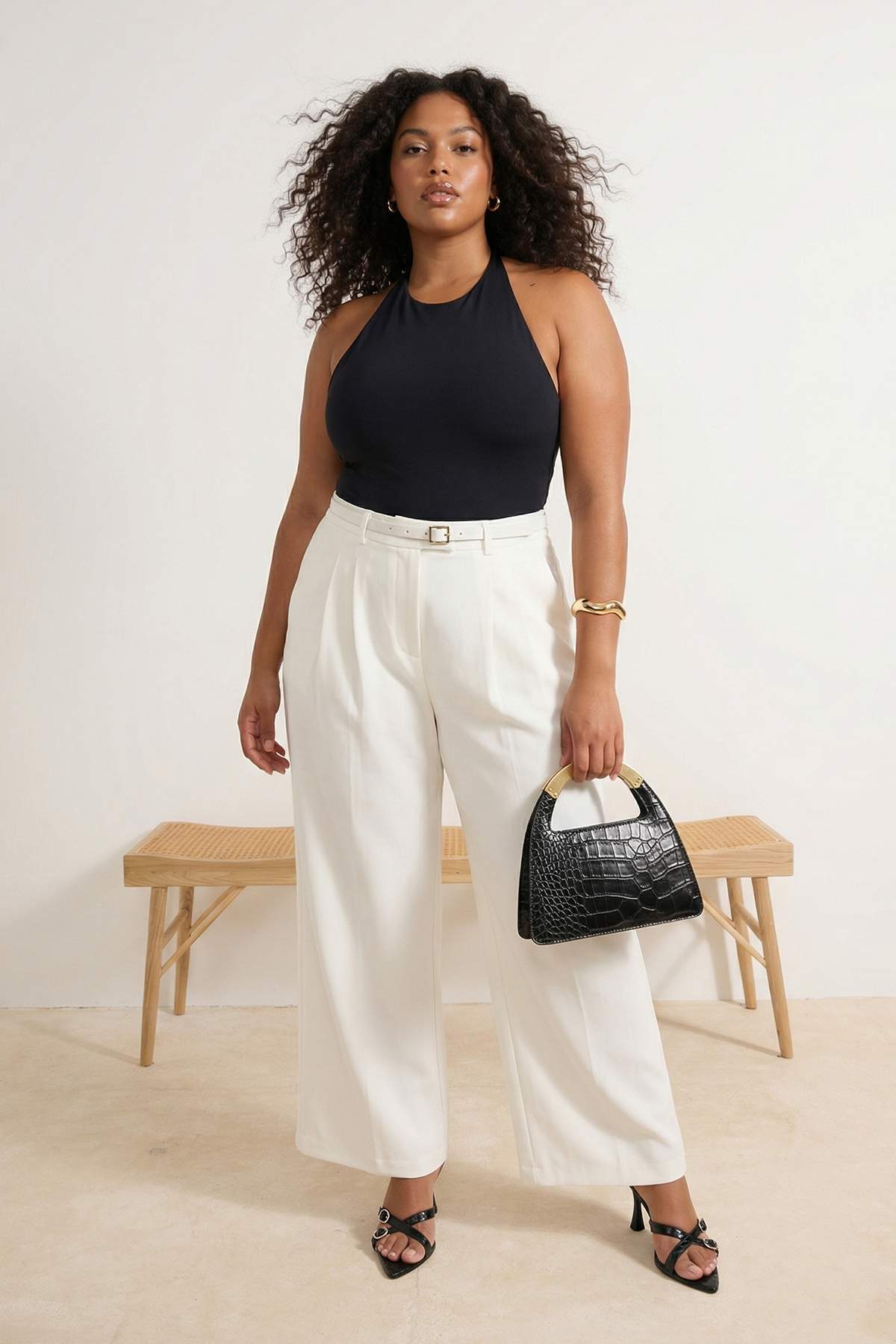 Trendyolmilla  Beyaz Kemerli Pilili Wide Leg/Extra Geniş Paça Dokuma Palazzo Pantolon TBBSS26AR00003 - Görsel 3