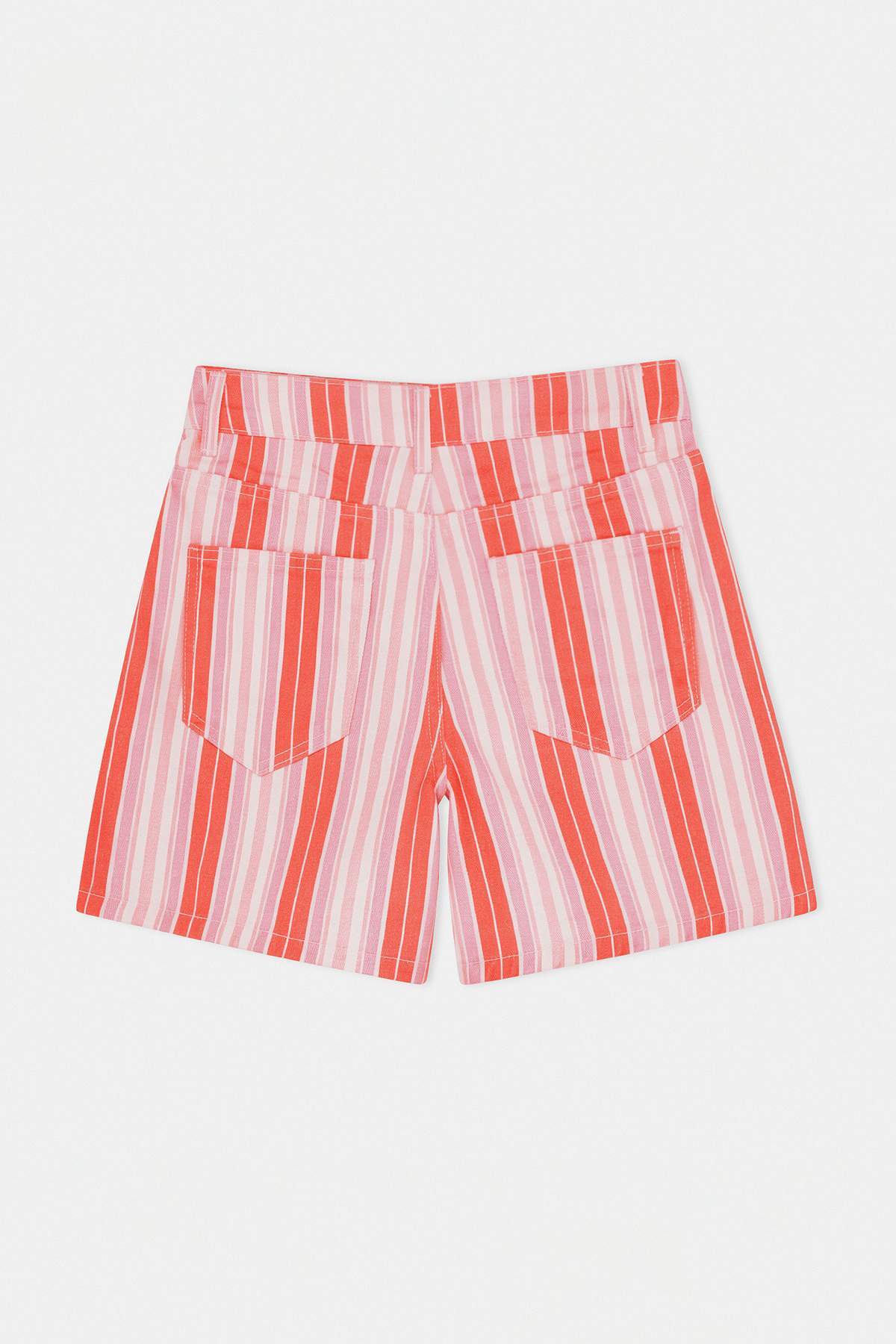 Trendyolmilla  Çok Renkli Pembe Çizgili Yüksek Bel City Boy Denim Şort TWOSS26SR00118 - Görsel 6